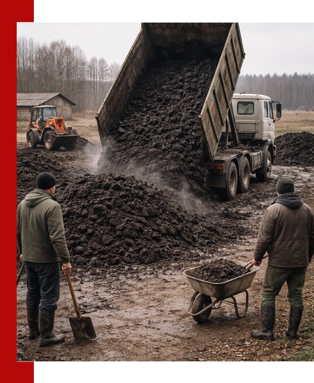 Доставка низинного торфа с разгрузкой и доставкой в Пушкине