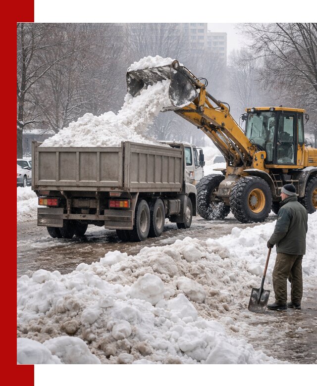 Вывоз снега грузовой техникой в Пушкине оперативно и чисто