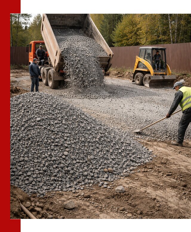 Отсыпка участка щебнем с доставкой и уплотнением в Пушкине