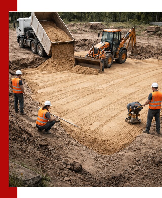 Устройство песчаной подушки для фундаментов и дорог в Пушкине